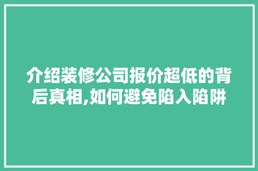 介绍装修公司报价超低的背后真相,如何避免陷入陷阱