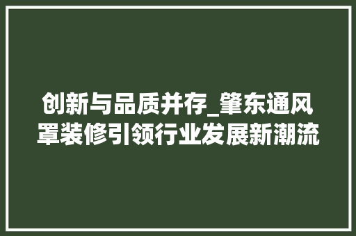 创新与品质并存_肇东通风罩装修引领行业发展新潮流