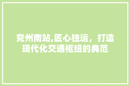 兖州南站,匠心独运，打造现代化交通枢纽的典范