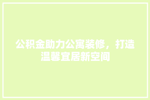 公积金助力公寓装修，打造温馨宜居新空间