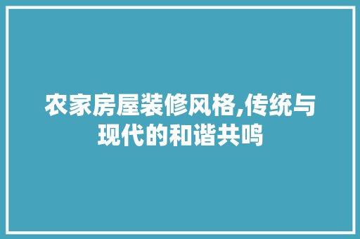 农家房屋装修风格,传统与现代的和谐共鸣