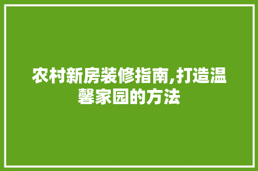 农村新房装修指南,打造温馨家园的方法