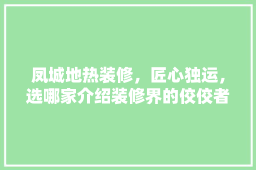 凤城地热装修，匠心独运，选哪家介绍装修界的佼佼者