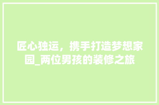 匠心独运，携手打造梦想家园_两位男孩的装修之旅