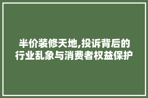 半价装修天地,投诉背后的行业乱象与消费者权益保护