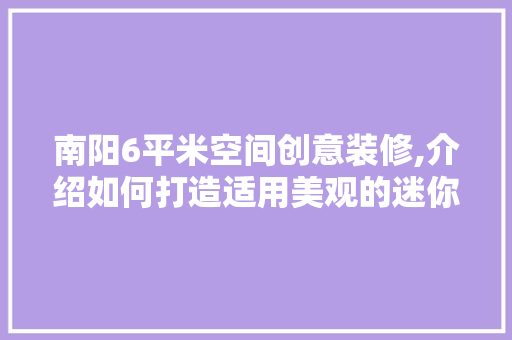 南阳6平米空间创意装修,介绍如何打造适用美观的迷你空间