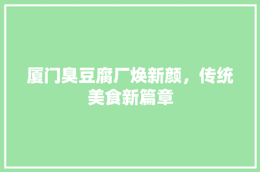 厦门臭豆腐厂焕新颜，传统美食新篇章