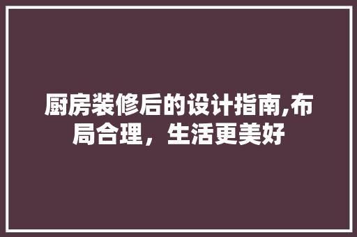厨房装修后的设计指南,布局合理，生活更美好