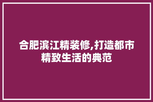 合肥滨江精装修,打造都市精致生活的典范