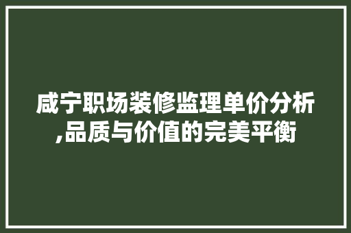 咸宁职场装修监理单价分析,品质与价值的完美平衡