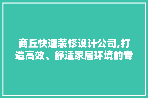 商丘快速装修设计公司,打造高效、舒适家居环境的专家