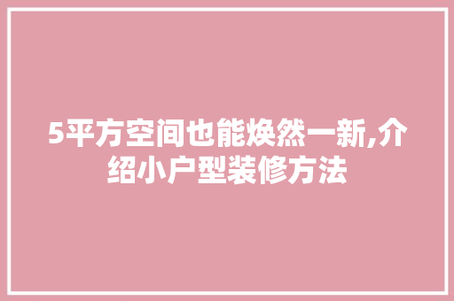 5平方空间也能焕然一新,介绍小户型装修方法