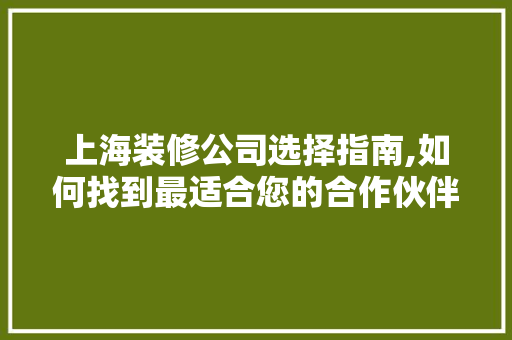 上海装修公司选择指南,如何找到最适合您的合作伙伴