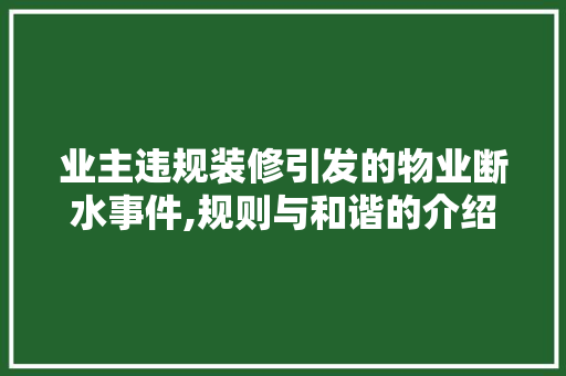 业主违规装修引发的物业断水事件,规则与和谐的介绍