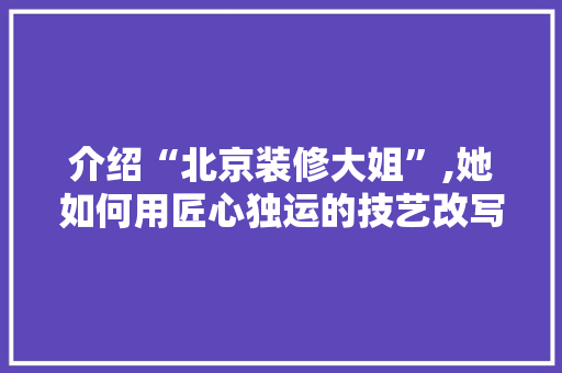 介绍“北京装修大姐”,她如何用匠心独运的技艺改写中国装修行业