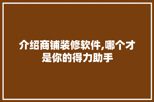 介绍商铺装修软件,哪个才是你的得力助手