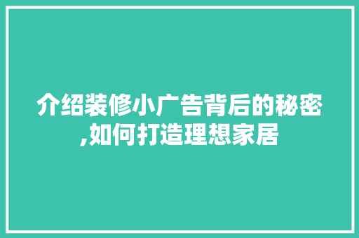 介绍装修小广告背后的秘密,如何打造理想家居