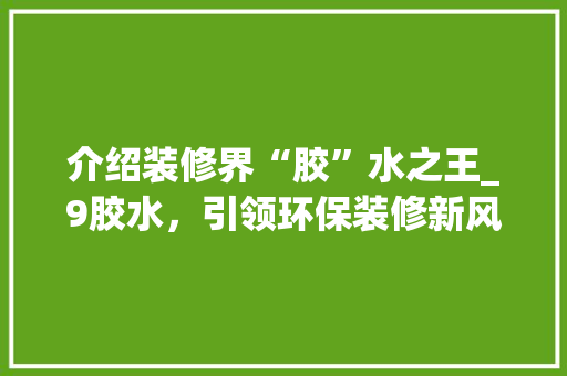 介绍装修界“胶”水之王_9胶水，引领环保装修新风尚