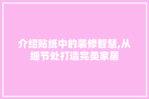 介绍贴纸中的装修智慧,从细节处打造完美家居
