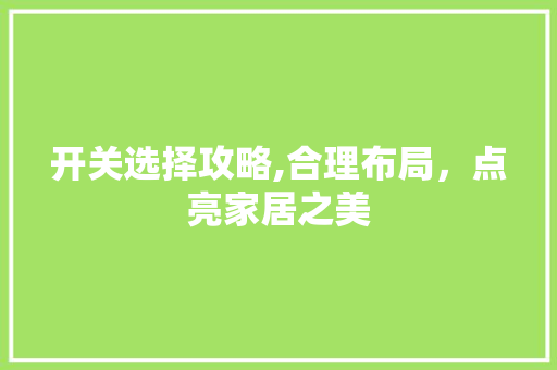 开关选择攻略,合理布局，点亮家居之美