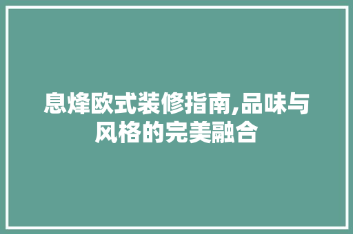 息烽欧式装修指南,品味与风格的完美融合