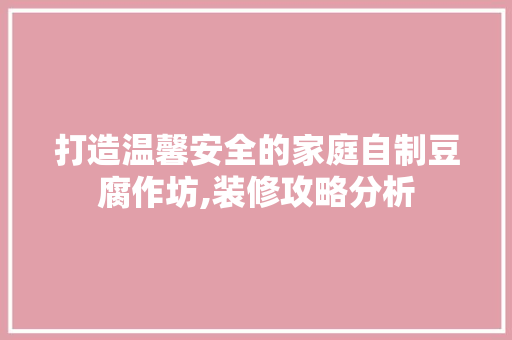 打造温馨安全的家庭自制豆腐作坊,装修攻略分析