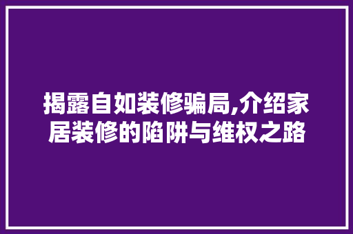 揭露自如装修骗局,介绍家居装修的陷阱与维权之路