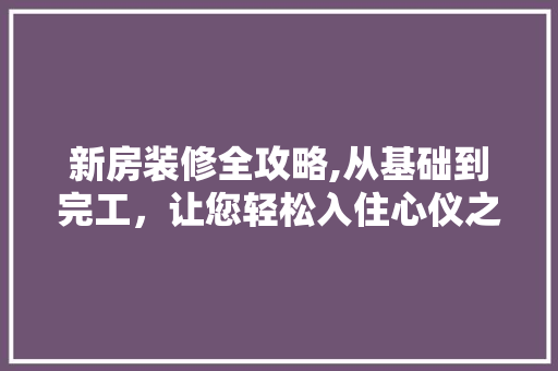 新房装修全攻略,从基础到完工，让您轻松入住心仪之家