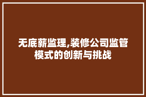 无底薪监理,装修公司监管模式的创新与挑战