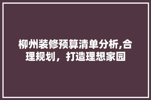 柳州装修预算清单分析,合理规划，打造理想家园