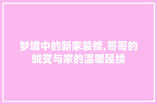 梦境中的新家装修,哥哥的蜕变与家的温暖延续