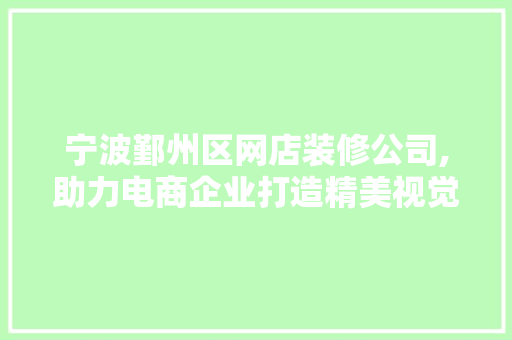 宁波鄞州区网店装修公司,助力电商企业打造精美视觉盛宴