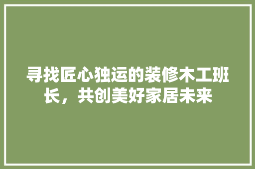 寻找匠心独运的装修木工班长，共创美好家居未来