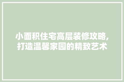 小面积住宅高层装修攻略,打造温馨家园的精致艺术