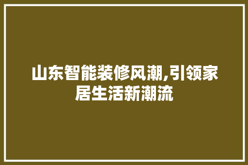 山东智能装修风潮,引领家居生活新潮流