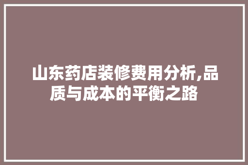 山东药店装修费用分析,品质与成本的平衡之路