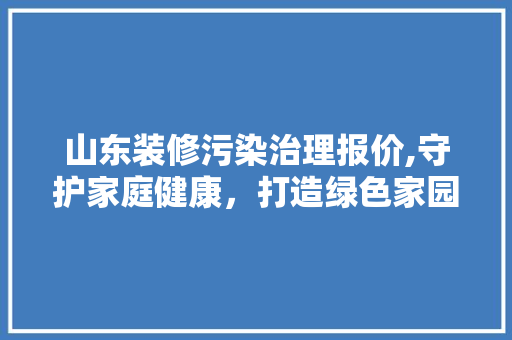 山东装修污染治理报价,守护家庭健康，打造绿色家园