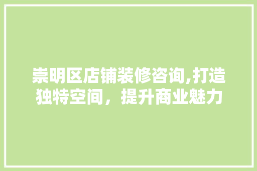 崇明区店铺装修咨询,打造独特空间，提升商业魅力