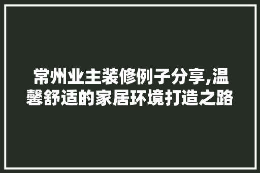常州业主装修例子分享,温馨舒适的家居环境打造之路