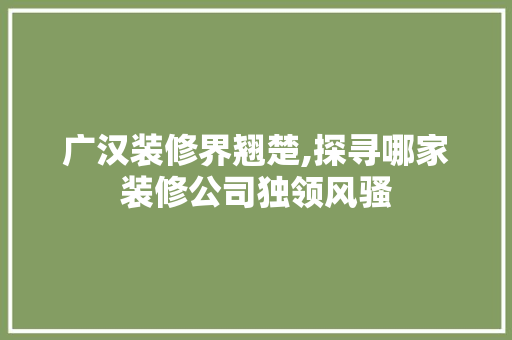 广汉装修界翘楚,探寻哪家装修公司独领风骚