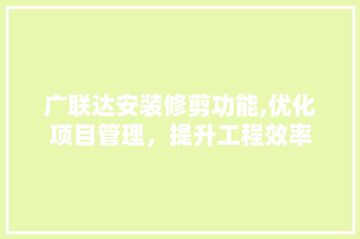 广联达安装修剪功能,优化项目管理，提升工程效率