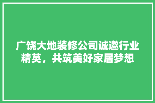 广饶大地装修公司诚邀行业精英，共筑美好家居梦想