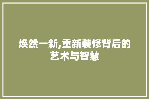 焕然一新,重新装修背后的艺术与智慧