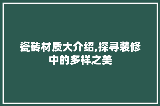 瓷砖材质大介绍,探寻装修中的多样之美