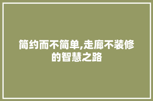 简约而不简单,走廊不装修的智慧之路