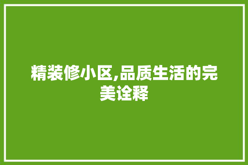 精装修小区,品质生活的完美诠释
