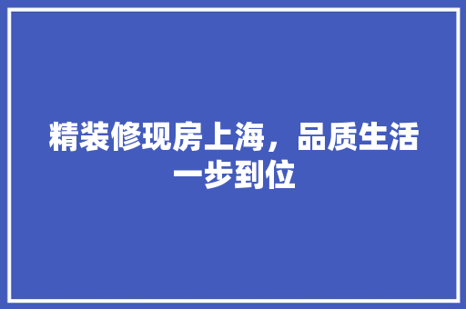 精装修现房上海，品质生活一步到位