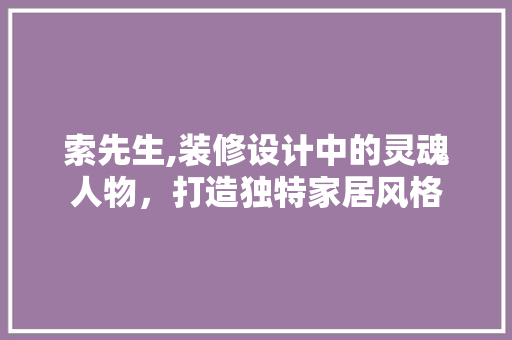 索先生,装修设计中的灵魂人物，打造独特家居风格