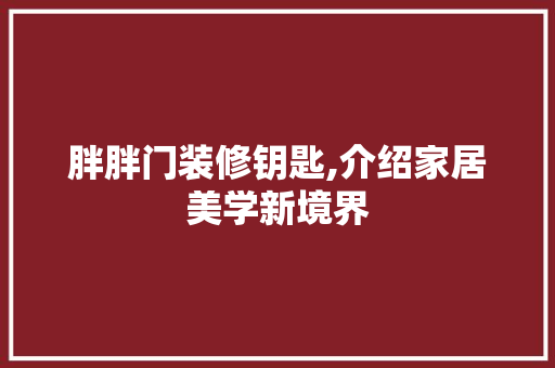 胖胖门装修钥匙,介绍家居美学新境界