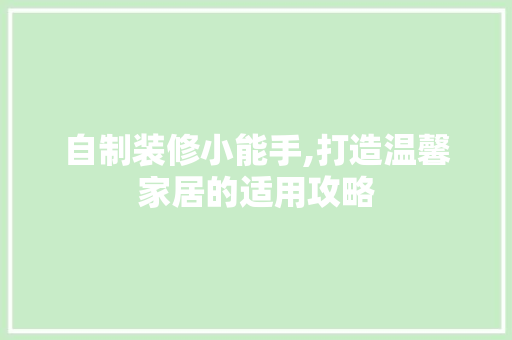 自制装修小能手,打造温馨家居的适用攻略